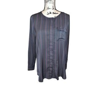Anthropologie Lilla‎ P Striped Blouse Size Medium Navy Blue Geometric